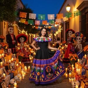 Mexican set Mexico todo corazon single circle skirt day of the dead